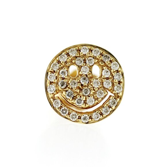 Sydney Evan 14K Yellow Gold Pave Diamond Happy Face Single Stud Earrings - Picture 1 of 4